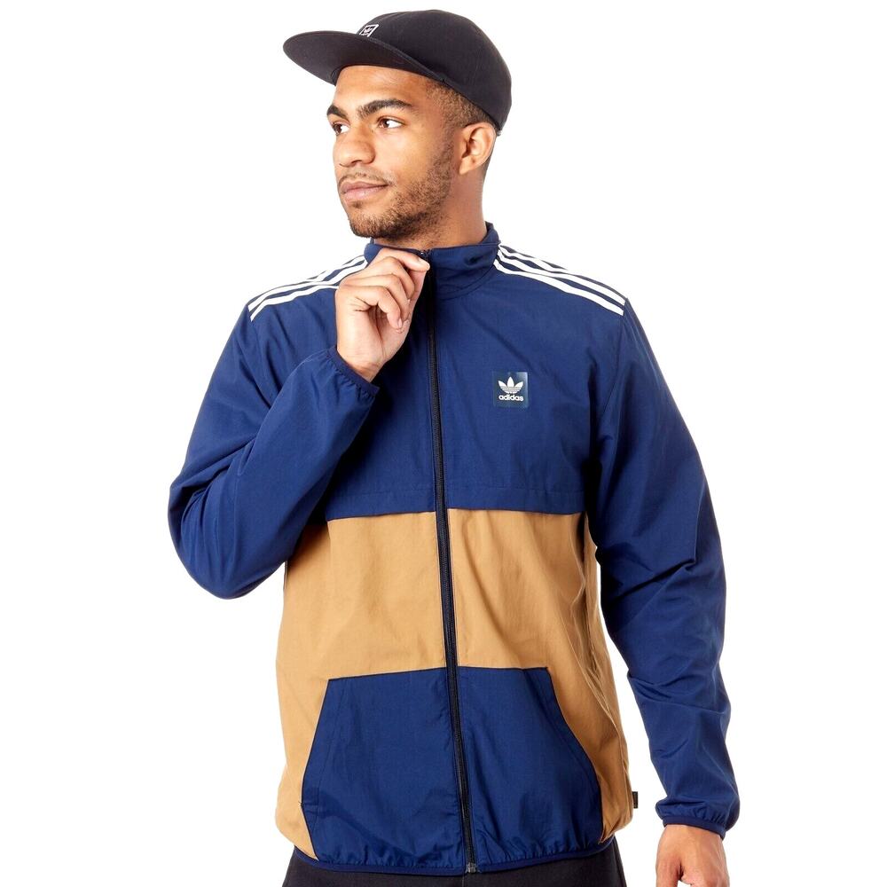 Adidas Mens Class Action Collegiate Skateboarding Jacket L Navy Tan Windbreaker